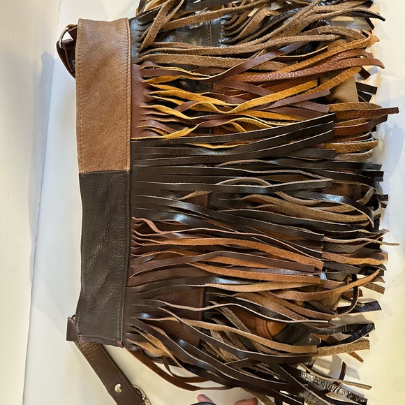 Multi colored, Brown and Tan Fringe Leather Bag - Picture 3 of 6